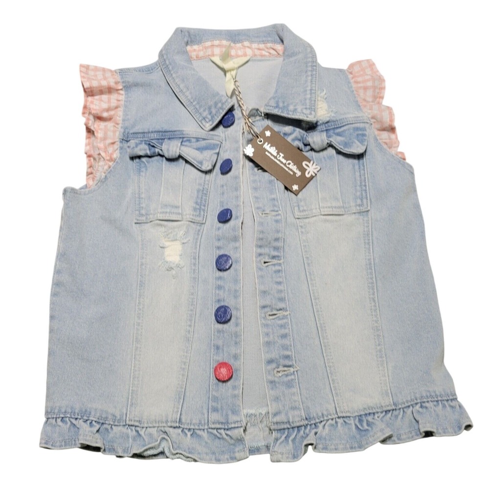 Matilda Jane Jean Genius Vest Girls 14 Jacket Blue Button Front Sleeveless New